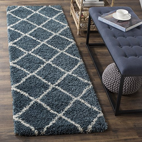 SAFAVIEH Hudson Shag Collection Accent Rug - 2' x 3', Slate Blue & Ivory, Trellis Design, Non-Shedding & Easy Care, 2-inch Thick Ideal for High Traffic Areas in Foyer, Living Room, Bedroom (SGH281L) - color: Slate Blue/Ivory, size: 2' x 3' (Rectangular)