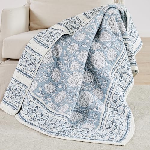 Levtex Home - Adare Blue - Throw - Bordered Floral - Blue, Navy and White - Quilted Throw (50x60in.) - Cotton - color: Blue