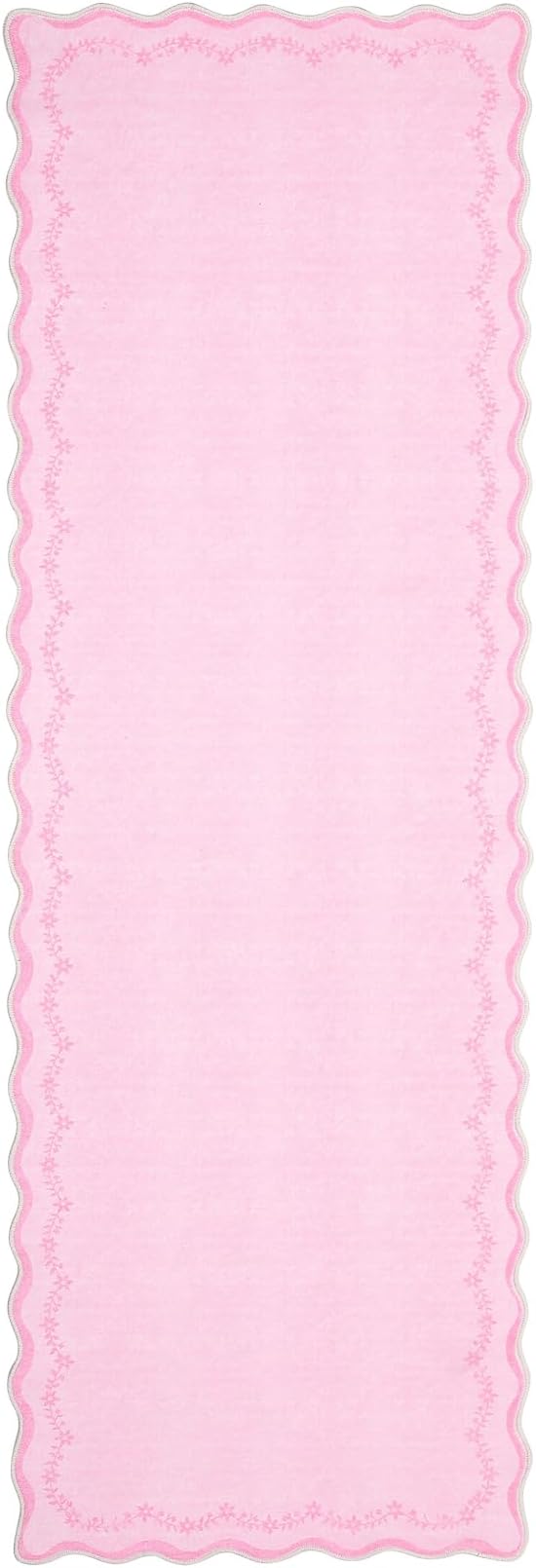 GarveeHome 2x6 Valentines Scalloped Washable Runner Rug for Girls Bedroom, Soft Pink Hallway Runner Non Slip Entryway Rug Farmhouse Thin Laundry Mat Stain Resistant Carpet for Kirchen Bathroom Rug