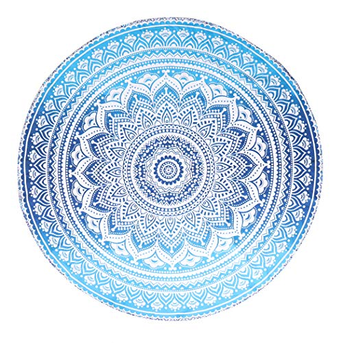Popular Handicrafts Round Tapestry Wall Hanging Ombre Hippie Mandala Bohemian Hippy Intricate Indian Tapestries Tablecloth 68 Inches (173cm) Blue & Black Grey - color: Blue and Black Grey
