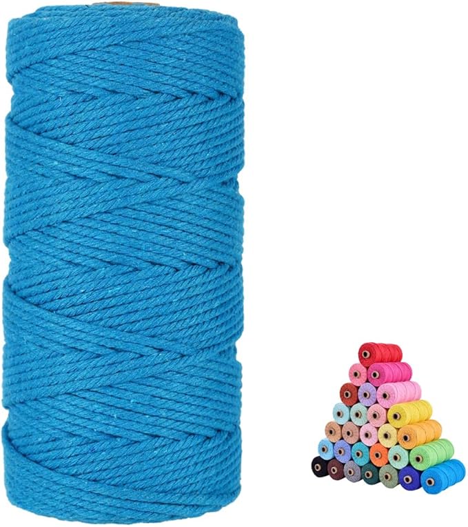 flipped 100% Natural Macrame Cotton Cord,3mm x109 Yard Twine String Cord Colored Cotton Rope Craft Cord for DIY Crafts Knitting Plant Hangers Christmas Wedding Décor (Lake Blue, 3mm*109yards)