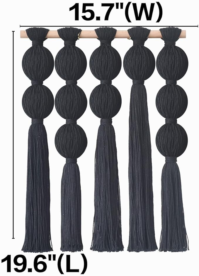 Jakalin Macrame Wall Hanging Black Boho Wall Art Tassel Wall Decor Modern Fiber Wall Art for Living Room Bedroom Office