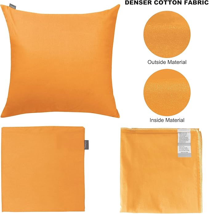 4-Pack 100% Cotton Comfortable Solid Decorative Throw Pillow Case Square Cushion Cover Pillowcase Sublimation Blank Pillow Covers Halloween DIY Throw Pillowcase(20x20 inch/ 50x50cm,Pumpkin Orange)