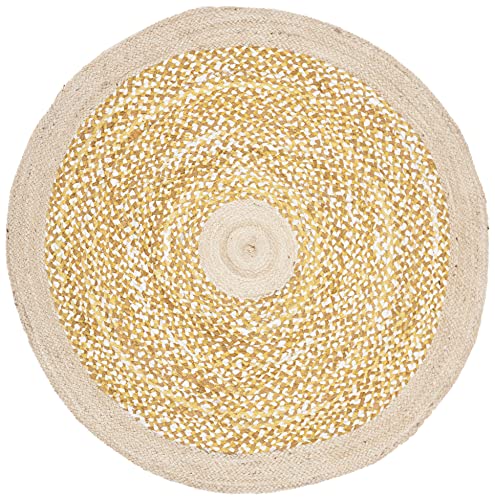 SAFAVIEH Cape Cod Collection Area Rug - 4' Round, Gold & Natural, Handmade Braided Jute & Cotton, Ideal for High Traffic Areas in Living Room, Bedroom (CAP210D) - color: Gold/Natural, size: 4' (Round)