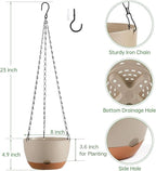 Set of 2 Hanging Planters for Indoor Outdoor Plants, 8 Inch Self-Watering Hanging Flower Pots with Drainage Hole & Removable Water-Storage Tray (Hooks)