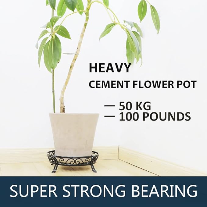Yimobra Metal Plant Stand for Outdoor Indoor, Heavy Duty Flower Pots Holder Rustproof Wrought Iron Planter Stands Garden Round Supports Rack for Planter 11.8 Inches, Bronze Black