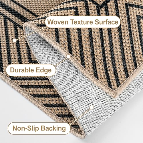Capslpad 2x3 Easy Jute Outdoor Mat,Washable Front Door Geometry Line Mat,Farmhouse Non-Slip Indoor Door Mat, Stain Resistant Low Pile Entryway Rug for Entryway, Kitchen, Bedroom, Laundry, Black - color: Black, size: 2' x 3' (Rectangular)