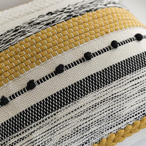 BlissBlush Yellow Mustard Decorative Throw Pillow Cover 18x18 Square Boho Accent Pillowcase Tassels Farmhouse Cushion for Couch Sofa Bedroom Living Room Home Décor Cover ONLY - color: Mustard, size: 18" x 18" (Pack of 1)