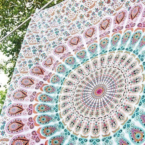 Indian Hippie Bohemian Psychedelic Peacock Mandala Wall Hanging Bedding Tapestry Pink Brown Twin