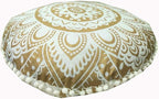 24" White Gold Flower Mandala Barmeri Large Floor Pillow Cover Cushion Meditation Seating Ottoman Throw Cover Hippie Decorative Zipped Bohemian Pouf Ottoman Pom Pom Cases ( 24 " round)