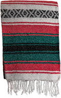 Large Mexican Blanket in Melon/Teal — Handcrafted Serape Falsa Yoga Blanket (73” x 48”) – Throw for Camping, Beach & Outdoor Use – Artisan Craft, Made in Mexico from Recycled Fibers