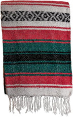 Large Mexican Blanket in Melon/Teal — Handcrafted Serape Falsa Yoga Blanket (73” x 48”) – Throw for Camping, Beach & Outdoor Use – Artisan Craft, Made in Mexico from Recycled Fibers