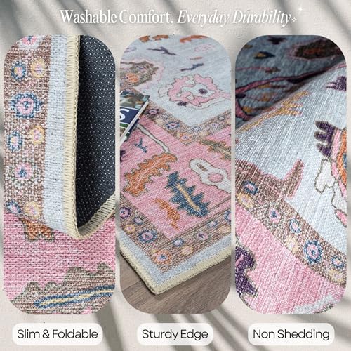 Fame Rugs Pink Beige Modern Oushak Rug 3x5, Washable Vintage Turkish Colorful Oriental Antique Inspired Foldable Small Area Rugs, Luxury Living Room Bedroom (390PP, 2'6" x 5') - color: 390pp, size: 2'6" x 5' (Runner)