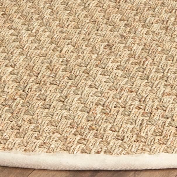 Safavieh Area Rug 12' Round - Natural Fiber Collection - Large - Natural & Ivory, Seagrass, Basketweave Pattern with Border (NF114J)