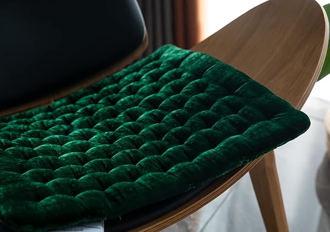 vctops Luxury Velvet Square Chair Pad Thin Soft and Comfy Chair Cushion Tufted Indoor Seat Cushion Pillow Tatami (Dark Green,17"x17")
