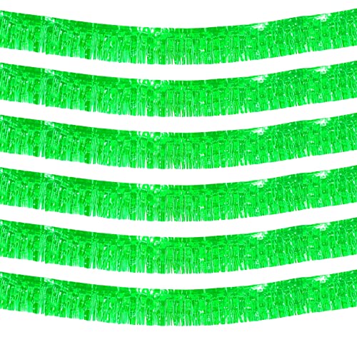 6 Pack 10 Feet Foil Fringe Garland Metallic Tinsel Streamers Banner Wall Hanging Backdrop Banner for Parade Floats Mardi Gras Party Decorations(Green) - color: 6 Pack Green
