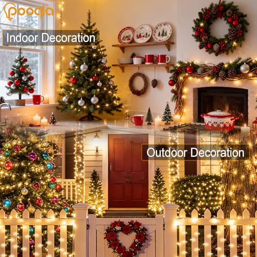 Pooqla 2 Pack String Lights Battery Operated, Total 66.6ft 200 LED Fairy Lights Indoor Outdoor Decorations, 8 Modes Warm White Battery Christmas Lights for Bedroom Classroom Porch Party Yard Decor - color: Warm White, size: 100 LED x2