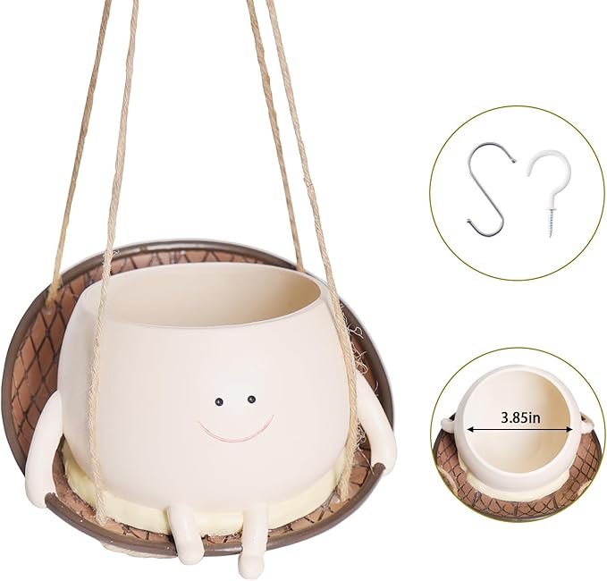 NINIPAPA Hanging Swing Chair Planter Pot Smile Face Plant Pot for Indoor Outdoor Plants Cute Head Flower Pots for Succulent String of Pearls Unique Gift on Mother's Day, Birthday, Christmas - Large