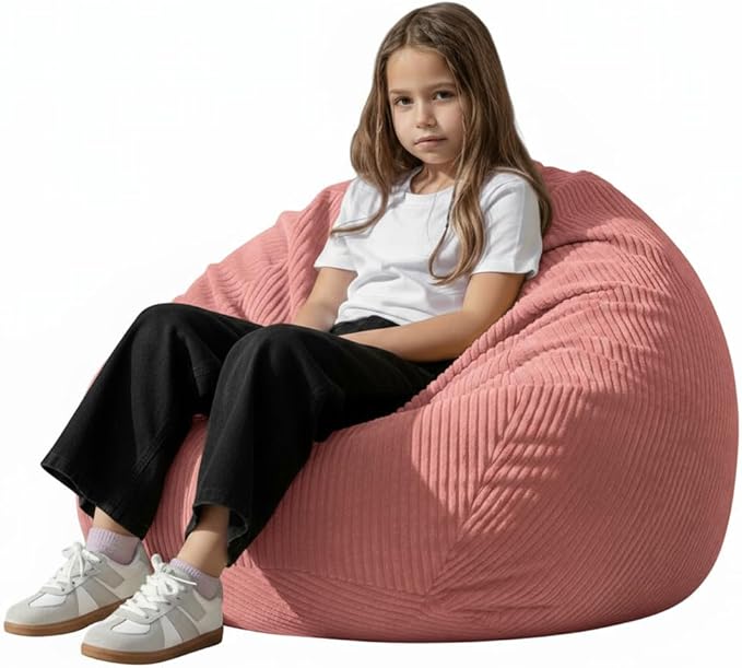 Stuffed Animal Storage Bean Bag Chair Cover (No Filler),Large Toy Storage Organizer & Comfy Kids Sofa Chair for Playroom, Teens Adults Toddler - Corduroy (Pink, Cover Only)