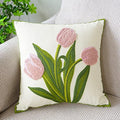 vctops Farmhouse Tulip Cotton Tufted Throw Pillow Cover Spring Floral Embroidery Pillowcase Soft Square Cushion Case for Sofa Couch Bed Chair (Pink,18"x18") - color: Pink