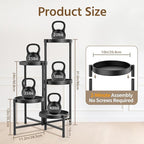 LASZOLA 5 Tier Large Plant Stand Indoor Tall with 10 Inch Metal Tray, Corner Folding Flower Display Rack, Modern Plant Holder Shelf for Outdoor Patio Porch Garden Office Living Room, Black
