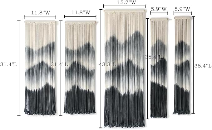 Large Macrame Wall Hanging 5Pcs Handmade Dip-Dyed Mountain Wall Decor Combination Suspension Bedroom Living Room Modern Fiber Yarn Wall Art