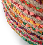 SIMPLIHOME Margo Round Pouf - 20 inch Wide Handwoven Jute and Cotton Braided Ottoman in Multi-Color, Boho-Style Footstool or Extra Seating for Living Room with Polystyrene Bead Filling, Assembled