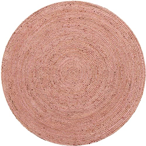 Unique Loom Braided Jute Collection Area Rug - Dhaka (5' 1" Round, Light Pink) - color: Light Pink, size: 5'1" (Round)