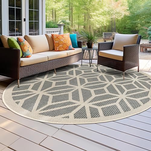 Rugshop Blue Contemporary Geometric Indoor/Outdoor Area Rug — Hose Washable for Living Room, Dining Room and Playroom, 8' Round - size: 8' x 8' (Rectangular)