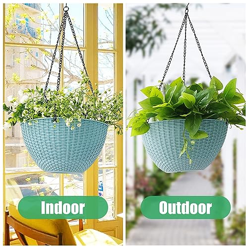 RooTrimmer Hanging Planters for Outdoor Plants 8/10 Inch, 4 Packs Hanging Flower Pot Indoor with Drainage Holes, Self-Watering Hanging Basket Perfect for Home, Office and Garden (Sky Blue) - color: Sky Blue, size: 2p*8"+2p*10"