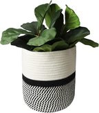 Decorative Baskets for Plants| 9- & 11-inch Pots for Indoor Plants | Floor Planter Pot Cover | Rope Plant Basket for Indoor (Small 9" Round, Ivory/Black)
