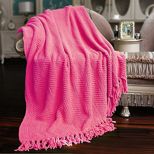Home Soft Things Pink Throw Blanket Knitted Tweed Throw 50'' x 60'', Camellia Rose, Super Soft Cozy Warm Comfortable Breathable Throw for Living Room Chair Couch Bed Sofa Bedroom Home Décor - color: Camellia Rose, size: 50 in x 60 in