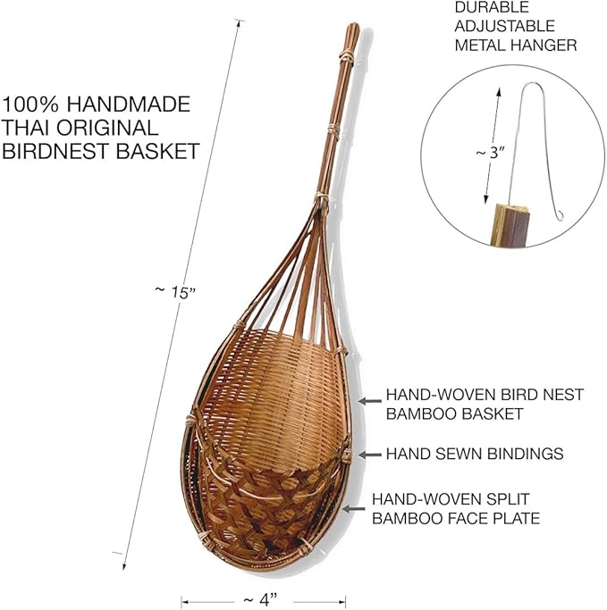 Handmade 100% Thai Bamboo Hanging Orchid Basket – 4 Inch Set of 3 – Easter Gift Idea & Spring Seasonal Decoration