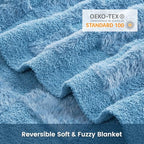 Snuggle Sac Faux Fur Checkered Blanket Twin Size with Soft Knitted Microfiber Fabric,Cozy Soft Warm Blanket for Sofa Bedroom Living Room,Solid Blue,60x80 inches - color: Solid Blue, size: Twin(60"x80")