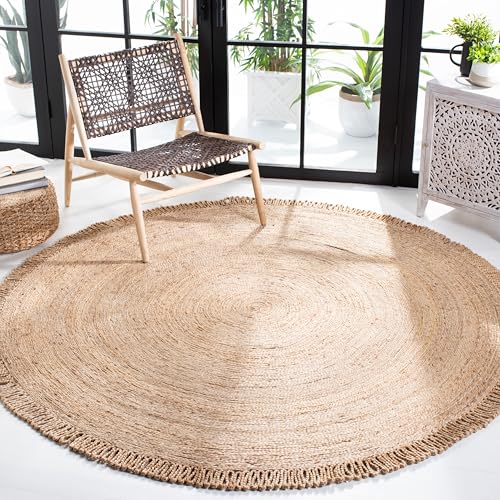 SAFAVIEH Natural Fiber Round Collection 6' Round Natural NF168A Handmade Boho Charm Farmhouse Jute Area Rug - size: 6' (Round)