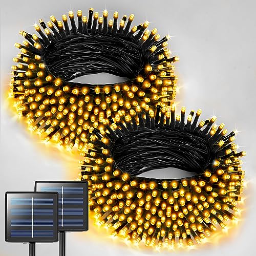 JMEXSUSS 2 Pack Solar String Lights Outdoor Waterproof, Total 400 LED 151FT Solar Christmas Lights Outdoor, 8 Modes Solar Powered String Lights for Outside Patio Yard Tree Decorations, Warm White - color: Warm White, size: 200LED*2