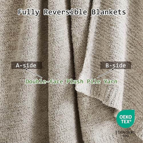WDCOZY Ivory Melange Throw Blanket for Couch Bed Travel Camping, Reversible Super Soft Plush Knitted Blanket, Lightweight Cozy Fuzzy Fluffy Warm Throw, Textured Blanket for Home Decor, White 60"x80" - color: Ivory, size: Twin (60" x 80")