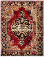 SAFAVIEH Vintage Hamadan Collection Area Rug - 6'7" x 9', Red & Multi, Oriental Traditional Persian Design, Non-Shedding & Easy Care, Ideal for High Traffic Areas in Living Room, Bedroom (VTH219A)