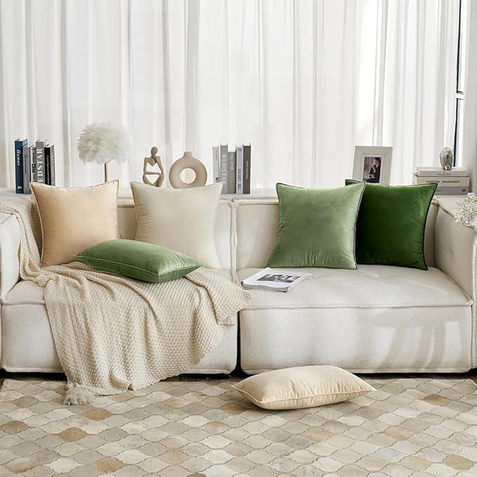 MIULEE Sage Green Velvet Throw Pillow Covers 18x18 Soft Decorative Solid Square Cushion Cases Pack of 2 Modern Luxury Home Decor for Couch, Sofa, Bedroom