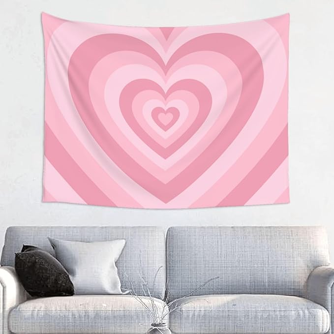Ochori Pink Heart Preppy Tapestry 29x37 In Aesthetic Wall Hanging Decorative Tapestries Cute Preppy Banner For Teen Girl Bedroom College Dorm Home Living Room Party Decor
