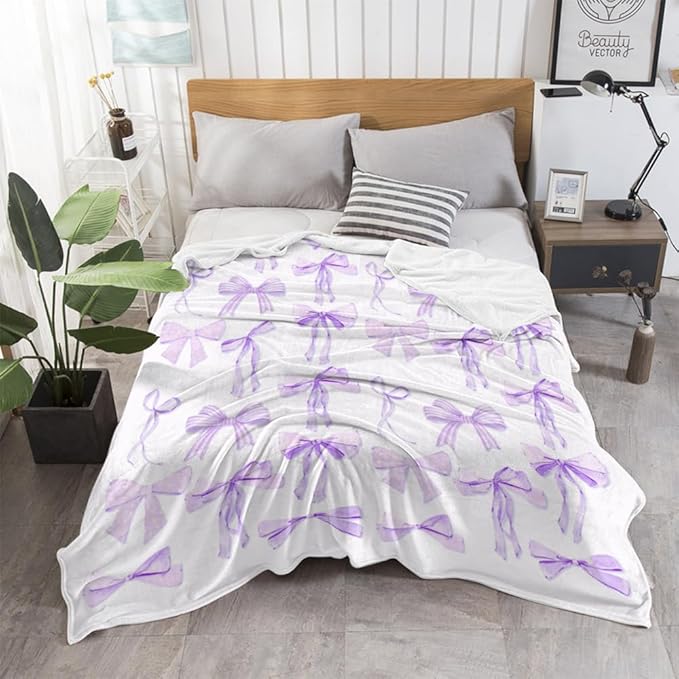 Purple Bows Room Decor Electric Blanket for Girls' Bedroom - 70"x80" Trendy and Funky Bow Throw Blanket