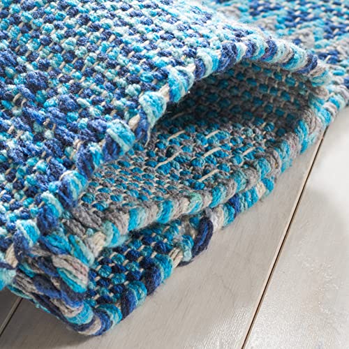 SAFAVIEH Montauk Collection Accent Rug - 3' x 5', Grey & Blue, Handmade Flat Weave Boho Stripe Cotton, Ideal for High Traffic Areas in Entryway, Living Room, Bedroom (MTK851G) - color: Grey/Blue, size: 3' x 5' (Rectangular)