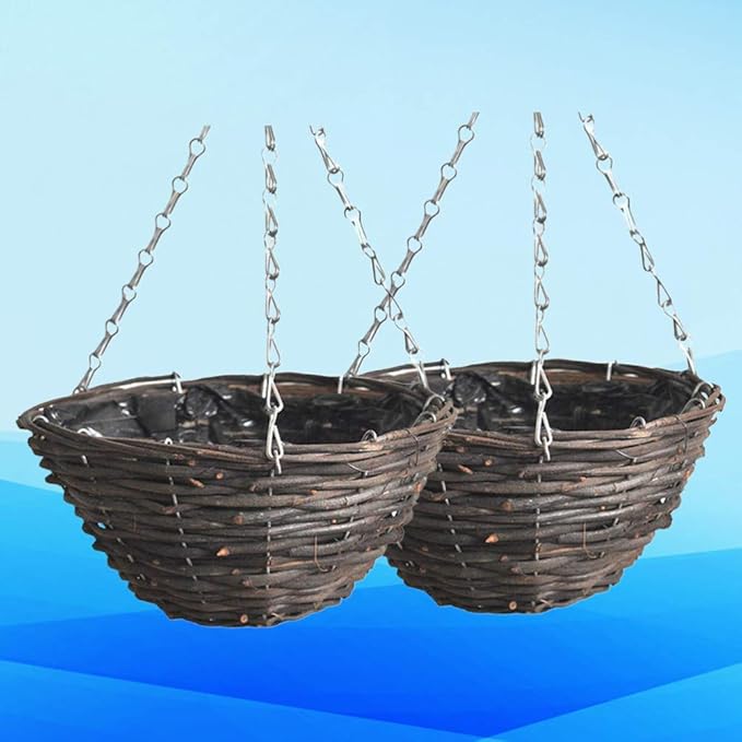 Rattan Hanging Basket for Plants Seagrass Hanging Planters Indoor Outdoor Plant Flower Hanging Pots Woven Straw Planter Ceiling Flower Pots for Decoration 2pcs
