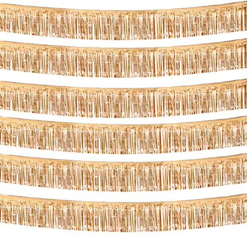6 Pack 10 Feet Champagne Gold Foil Fringe Garland Metallic Tinsel Streamers Banner Wall Hanging Backdrop Banner for Parade Floats, Thanksgiving, Christmas, Birthday, Halloween Party Decorations - color: Champagne Gold