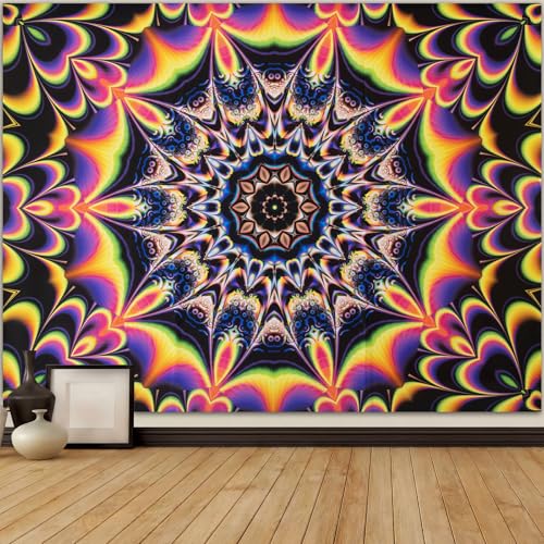 PRRPRR Blacklight Mandala Tapestry for Bedroom, UV Reactive Trippy Wal Tapestries, Bohemian Aesthetic Wall Art Decor for Adults Teens and Hippies Tapestries (Mandala Red, 78"x59") - color: Mandala Tapestry Red, size: 78"L x 59"W