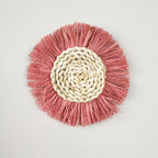 Boho Wall Baskets Decor Hanging Rustic Rattan Wicker Wall Baskets Round Wall Art for Farmhouse Living Rooms Bedrooms Kitchen Decorations (Pink)