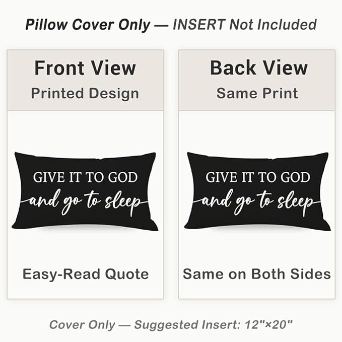 Black and White Christian Throw Pillow Covers 12x20 Inch Set of 2 – Relax God’s Got This/Give It to God and Go to Sleep – Inspirational Lumbar Pillowcase for Couch or Bed Decor