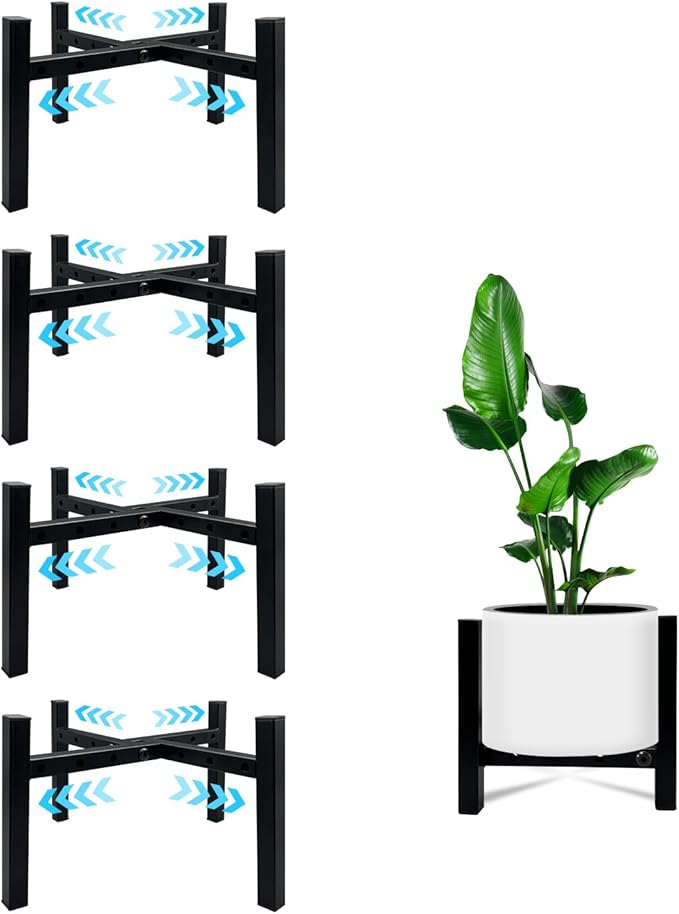 4 Pcs Mini 4Legs Adjustable Metal Plant Stand for 5"-10" Plant Pot – Indoor & Outdoor (Black, 4 Pcs)