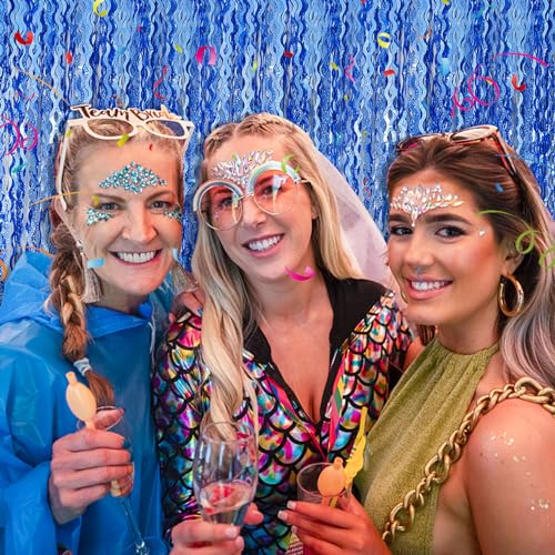 Blue Tinsel Foil Fringe Curtains Wavy Backdrop for Parties Sparkle Metallic Wavy Foil Fringe Backdrop Curtain for Party Decorations Photo Booth Props Birthday Graduation Wedding - color: Dark Blue, size: 5 Pack