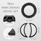 WAKOSAN Wall Mirror, Moon Phase Mirror Set, Wall Decor for Bedroom, Bohemian 5PCS Wooden and Real Glass Mirror with Crystal Clear Reflection, Boho Decor, Multi-Angle Installation (Black)